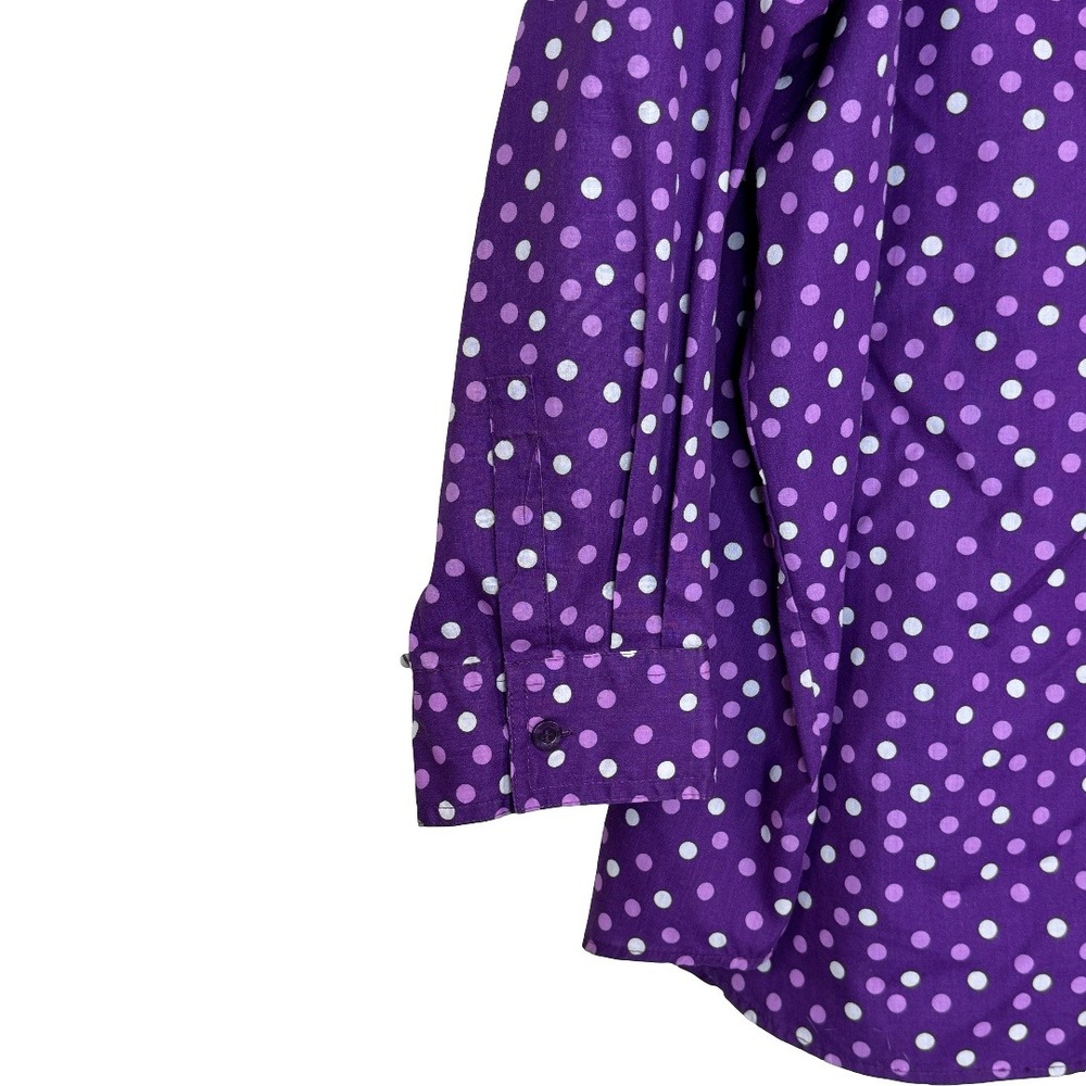 Woman Within Purple Polka Dot Button Up Shirt Womens 3X Long Sleeve Cotton Blend - Picture 4 of 11